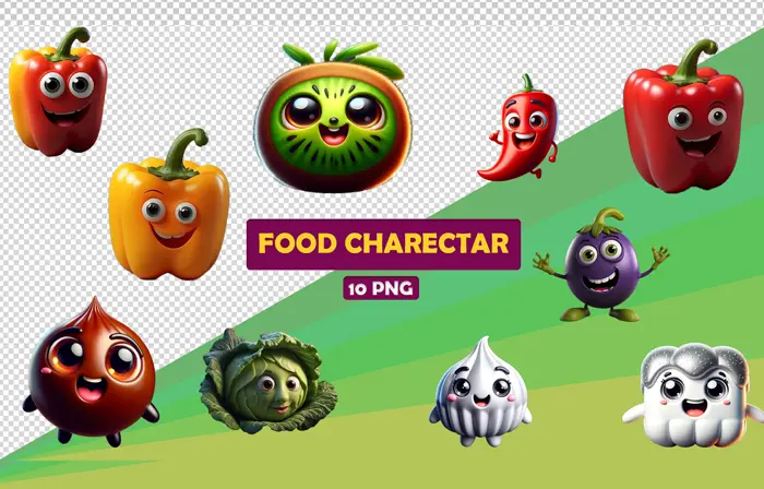 Nutritious food 3D character elements bundle image
